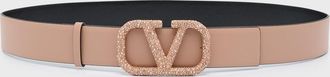 Valentino Garavani Reversible Embellished VLogo Signature Leather Belt, 40mm