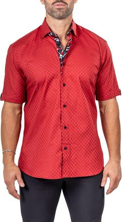 Maceoo Galileo Marthy Short Sleeve Cotton Button-Up Shirt in Red at Nordstrom, Size 5