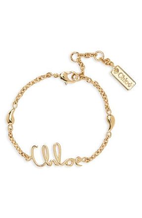 Chlo&eacute; Script Logo Bracelet in Vintage Gold at Nordstrom
