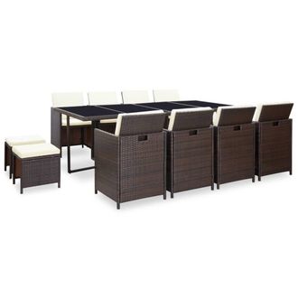 Berkfield Home 13 Piece Outdoor Dining Set with Cushions Poly Rattan Brown