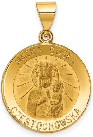 Diamond2Deal 14k Yellow Gold Matka Boska Cubic Zirconiaestochowska Reversible Medal Hollow Pendant