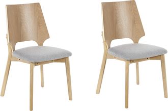 Beliani Beliani - Conjunto De 2 Sillas De Poli&eacute;ster Madera De Caucho Gris Claro Madera Clara Abee
