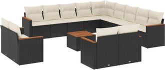 vidaXL Set Sof&aacute;s De Jard&iacute;n 14 Pzas Con Cojines Rat&aacute;n Sint&eacute;tico Negro Vidaxl