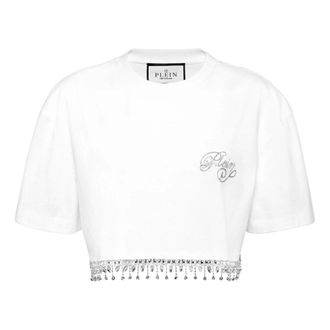 Philipp Plein T-Shirts, female, White, Size: XS Cropped T-Shirt Signature