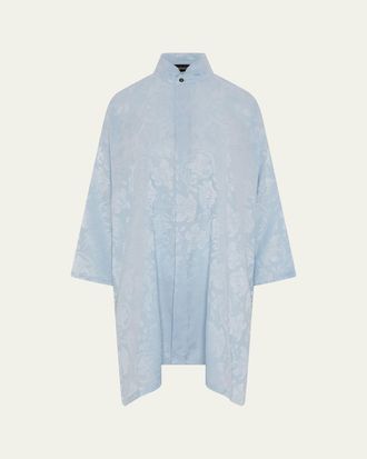 Eskandar Wide A-Line Double Stand Collar Shirt - Very Long Length With Slits