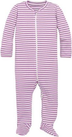 primary Baby Organic Zip Footie In Stripe in Lavender Ivory Mini Stripe at Nordstrom, Size Newborn