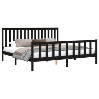 Berkfield Home Beautiful Bed Frame with Headboard Black 200x200 cm Solid Wood Pine