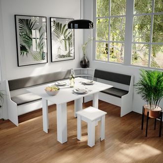 Vicco Conjunto Con Banco Esquinero Roman, Blanco, 210 X 41.5 Cm Con Mesa, Vicco