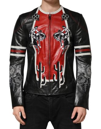 Dolce & Gabbana Multicolor Guns N Roses Full Zip Men Biker Jacket Leather Clothing