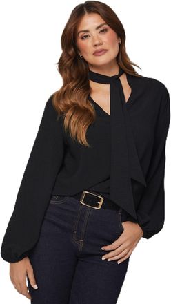 Wallis Tie Neck Woven Blouse, 18, Black