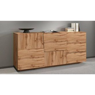 Dmora Credenza Avelignese, Buffet da soggiorno, Madia da salotto con 2 ante e 3 cassetti, 180x44h86 cm, Rovere - Dmora
