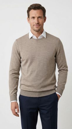 Olymp Rundhalspullover OLYMP OLYMP Strick Casual, Herren, Gr. 4XL, beige (hellbeige), Obermaterial: 100% Schurwolle, normal, Rundhals, Pullover Rundhalspull
