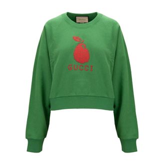 Gucci Hoodies & sweatvesten, Dames, Groen, 2Xs, Katoen, Cropped Crewneck Sweatshirt