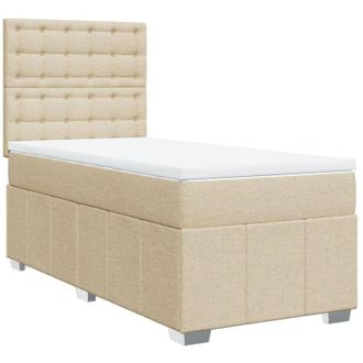 vidaXL Cama Box Spring Con Colch&oacute;n Tela Color Crema 90x200 Cm Vidaxl