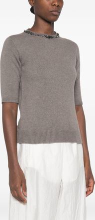 Fabiana Filippi Crystal-Embellished Crewneck Sweater - grey