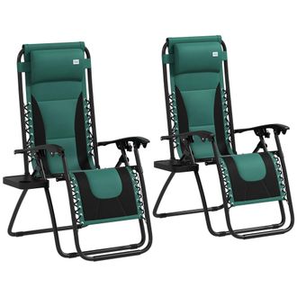 OUTSUNNY 2 Pcs Zero Gravity Lounger Folding Recliner Chair W/ Cup Holder - Green | TJ Hughes