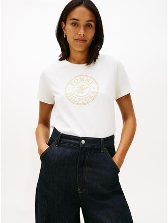 Tommy Hilfiger Womens Embroidered Medallion Logo T-Shirt - White - XXL