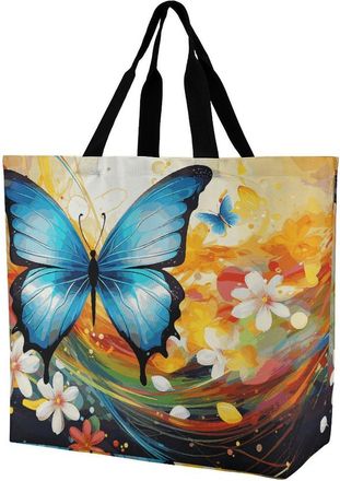 Generic Colorful With Butterfly Shoulder Bag Foldable Shopping Bag Lightweight Shoulder Bags For College Daily Use Picnic