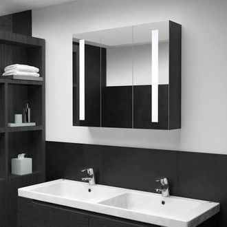 Berkfield Home LED Bathroom Mirror Cabinet 89x14x62 cm in Black | Size: 89 x 14 x 62 cm