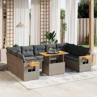 vidaXL Set De Sof&aacute;s De Jard&iacute;n 11 Pzas Y Cojines Rat&aacute;n Sint&eacute;tico Gris Vidaxl