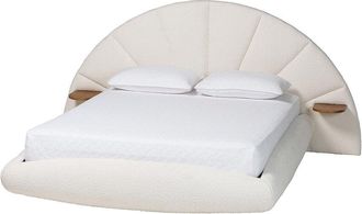 Baxton Studio Cherise Modern Boucle Floating Bed With Built-In Shelves