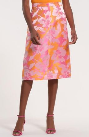 Isaac Mizrahi New York Floral Satin Brocade Pencil Skirt in Pink/Orange at Nordstrom, Size 12
