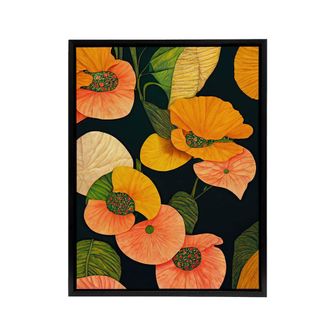 Artery8 Abstract Tropical Flowers Floral Framed Canvas Wall Art Print in Orange | Size: W24 x H32