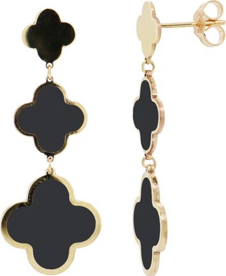 Italian Gold, Inc 14K Yellow Gold 3 Clover Dangle Earrings - Onyx