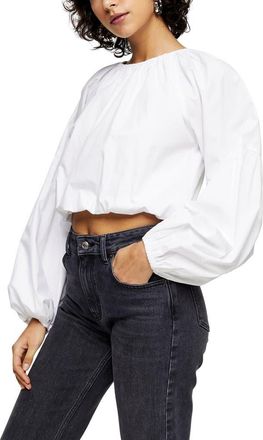 Topshop Bubble Hem Crop Blouse in White at Nordstrom Rack, Size 4 Us (Fits Like 0-2)