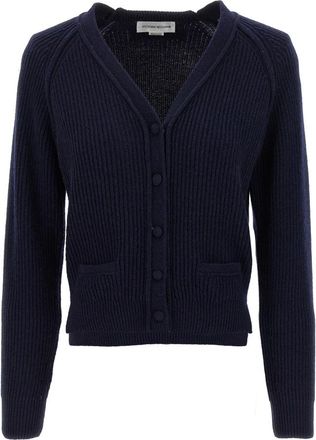 Victoria Beckham Cardigan met Getrapte Zoom - Dames - V-hals truien - Blauw - M - Wol - Truien & Vesten