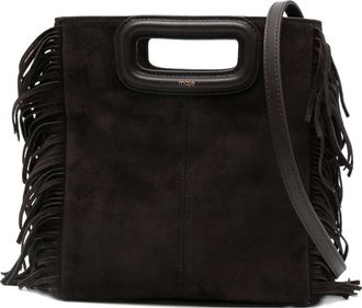 Maje Borsa tote in pelle con frange - Marrone