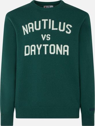 MC2 Saint Barth Man Crewneck Sweater With Nautilus Vs Daytona Jacquard Print