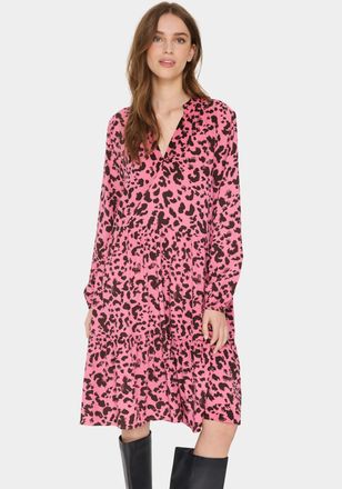 Saint Tropez Druckkleid SAINT TROPEZ EdaSZ LS Dress, Damen, Gr. XS (34), N-Gr, rosa (chateau rose animal), Web, Obermaterial: 100% Viskose, animal-print, loose fit
