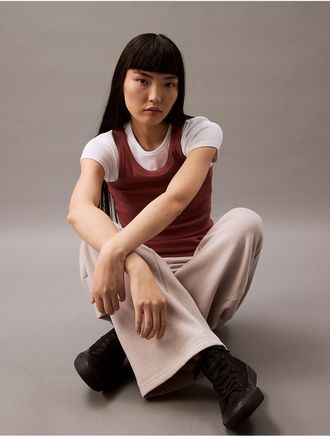 Calvin Klein Womens Monogram Logo Fleece Wide Leg Sweatpants - Neutral - XS