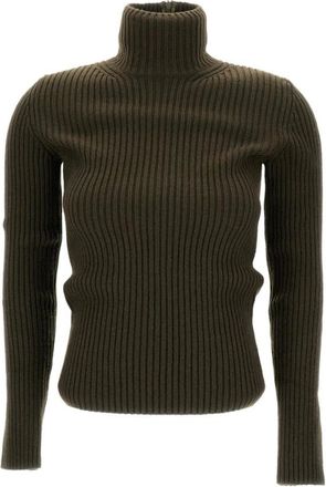 Max Mara Truien & Vesten, Dames, Groen, M, Wol, Donkergroene Geribbelde Turtleneck Sweater