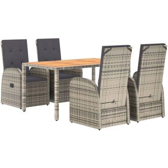 vidaXL Set Comedor De Jard&iacute;n 5 Piezas Con Cojines Rat&aacute;n Sint&eacute;tico Gris Vidaxl