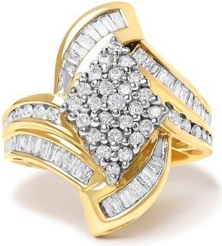 House of Brilliance 14K Yellow Gold 1-1/3 Cttw Round and Baguette Diamond Bypass Cocktail Ring at Nordstrom