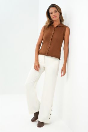Anatomie Viola Sweater Knit Sleeveless Button Down Top in Brunette at Nordstrom, Size X-Large