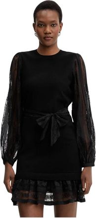 Twinset Abito Corto in Maglia con Pizzo - - Dresses - Donna - Nero - S