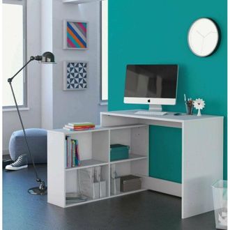 Dmora Escritorio Arros, Escritorio multiusos, Mesa de oficina para pc, El plan de trabajo, 112x101 h77 cm, Blanco mate - Dmora