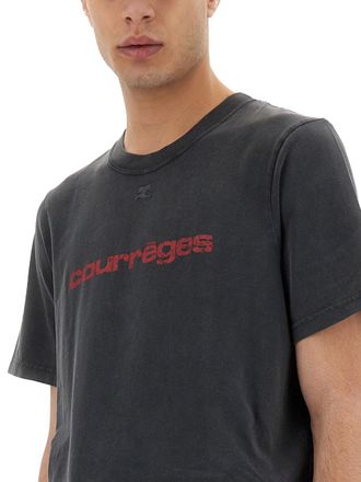 Courr&egrave;ges Logo Print T-Shirt - Black
