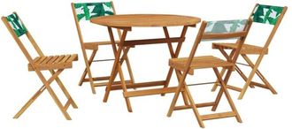 vidaXL vidaXL 5 Piece Garden Dining Set Leaf Pattern Fabric and Solid Wood
