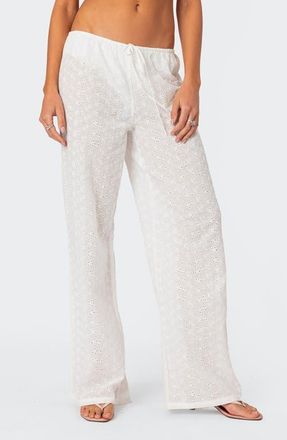 Edikted Miracle Eyelet Cover-Up Pants in White at Nordstrom, Size X-Small