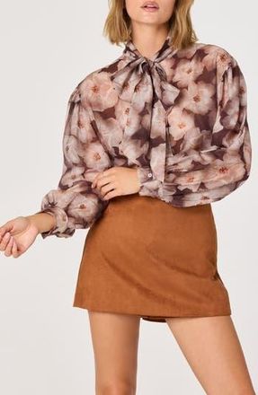 ASTR the Label Floral Tie Neck Top in Brown Floral at Nordstrom Rack, Size X-Small