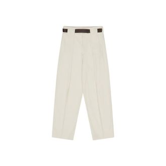 Darkpark Pantalones de Pinzas con Cintur&oacute;n de Cuero Ronda - Trousers - Mujer - Blanco - L