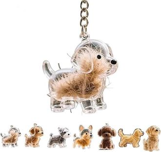 Generic Dog Hair Collector Keychain Charm Memorial Storage Box, Transparent Pet Fur Keepsake Pup Capsule Keychain, Refillable Dog Hair Holder Keyring, Cute Pe