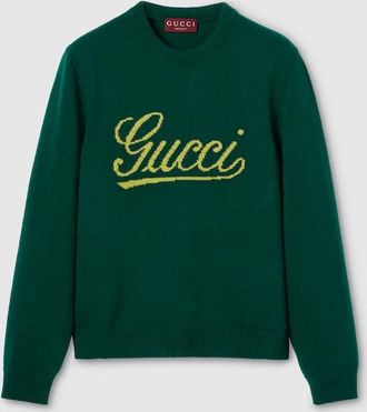 Gucci Knit Wool Sweater With Intarsia, Size XXXL, Green, Ready-to-wear