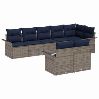 vidaXL Conjunto De Sof&aacute; De Jard&iacute;n Con Coj&iacute;n 8 Pcs Gris Rat&aacute;n Sint&eacute;tico Vidaxl