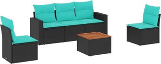 vidaXL Set De Sof&aacute;s De Jard&iacute;n 6 Pzas Con Cojines Rat&aacute;n Sint&eacute;tico Negro Vidaxl