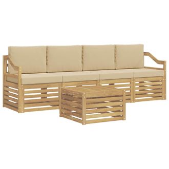 vidaXL Conjunto De Sof&aacute;s De Exterior Con Coj&iacute;n 5 Pcs Y Beige Poli&eacute;ster Vidaxl